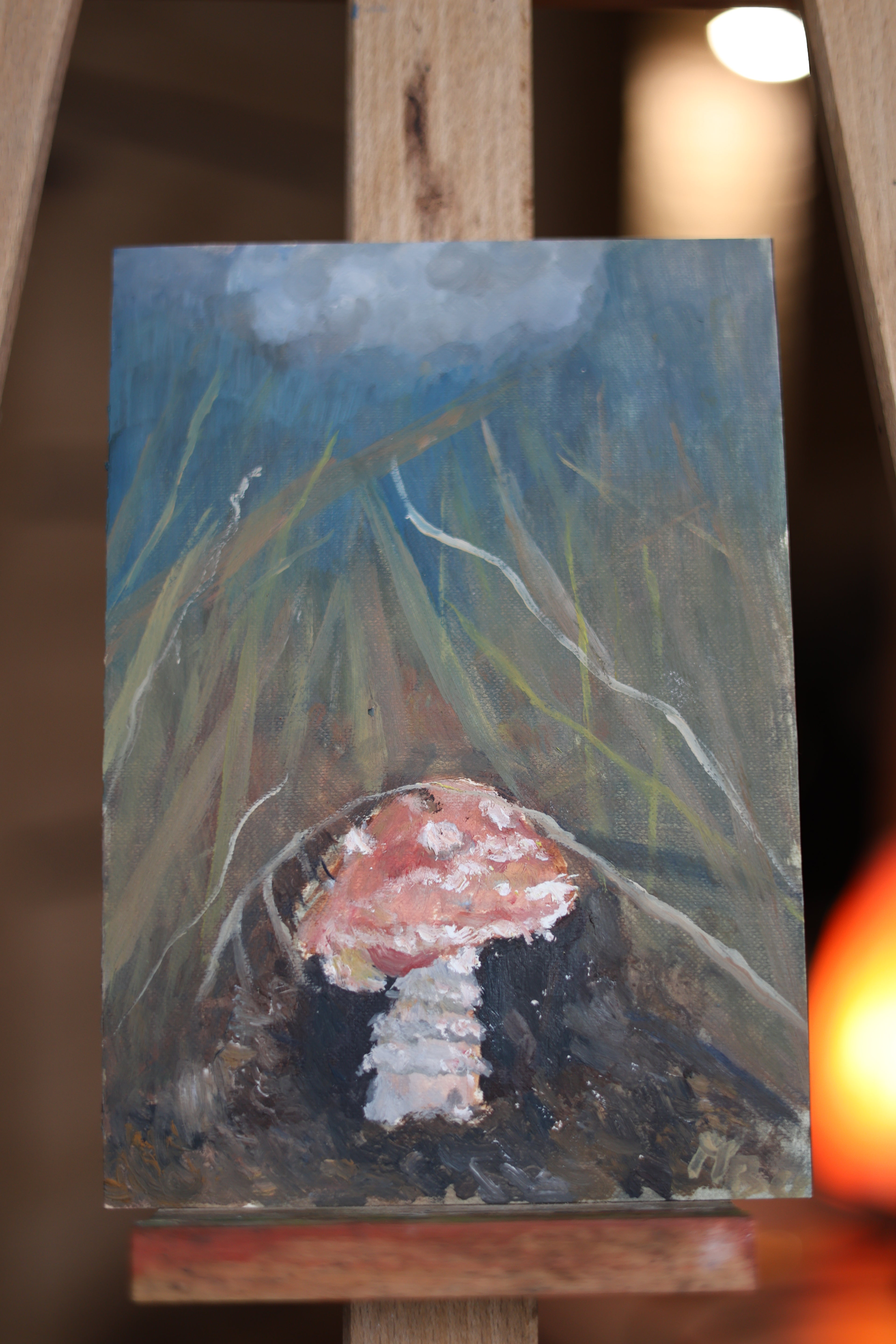 Muchomorek 15x21 cm obraz olejny na papierze bawełnianym