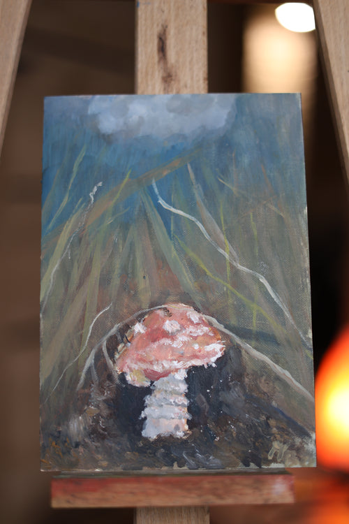 Muchomorek 15x21 cm obraz olejny na papierze bawełnianym